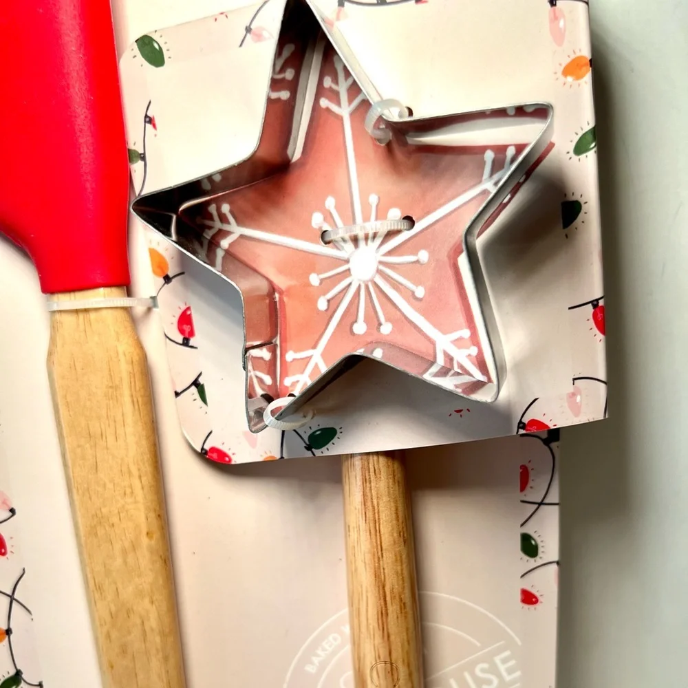 Christmas Kitty Cat Silicone Spatula w/ Long Food Scraper + Star Cookie Cutter - Picture 2 of 7